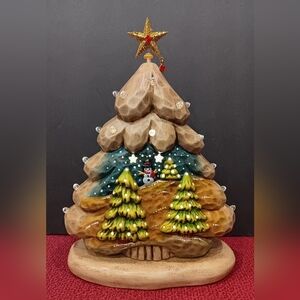 Ceramic Christmas Tree with Snowman/Pine Tree Scene